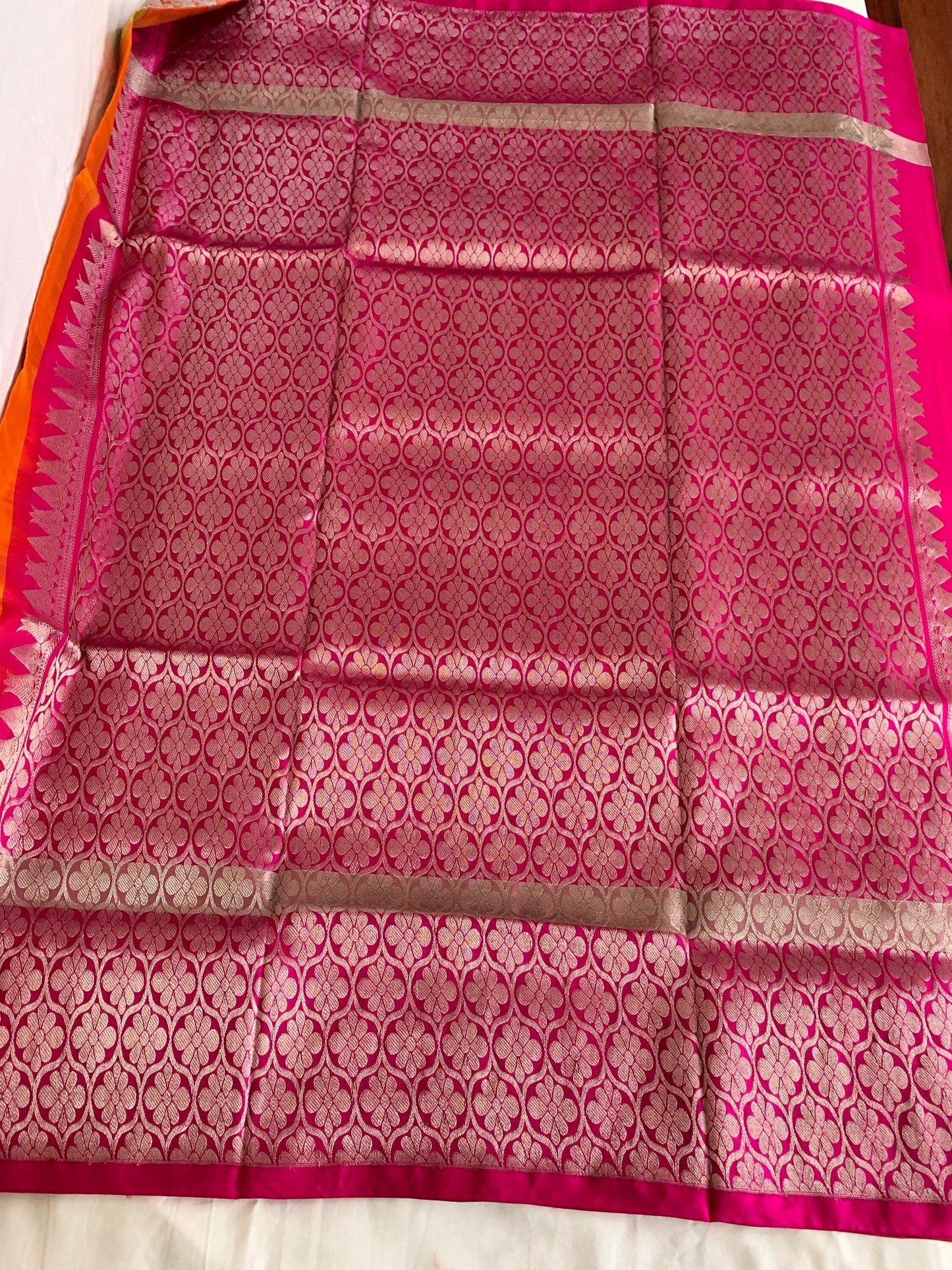 Orange, Magenta handloom Pure Venkatagiri saree with Peacock Motifs| Blouse Fabric | Ethnic Wear | Designer Wear | SumasEthnicWear