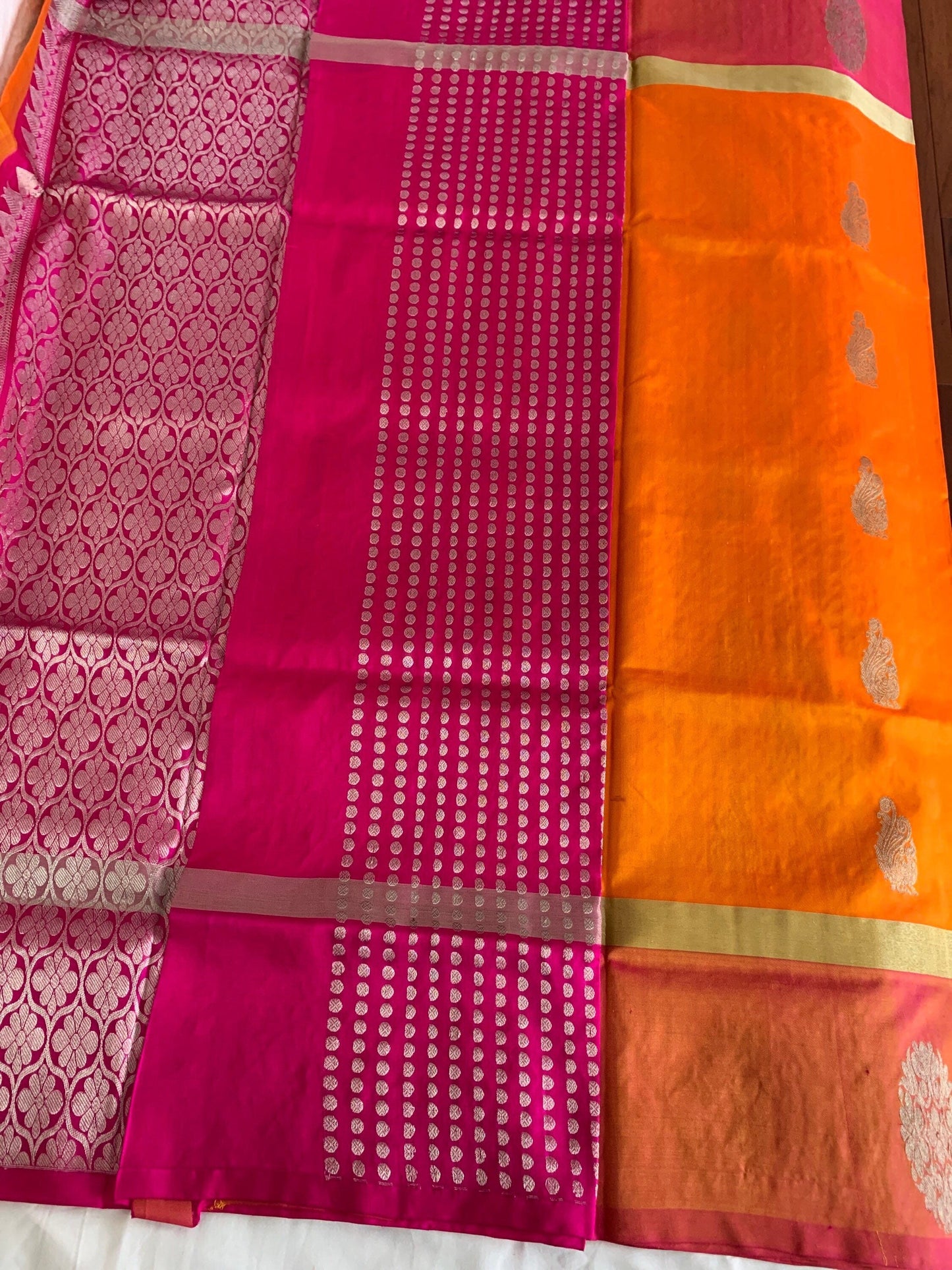 Orange, Magenta handloom Pure Venkatagiri saree with Peacock Motifs| Blouse Fabric | Ethnic Wear | Designer Wear | SumasEthnicWear