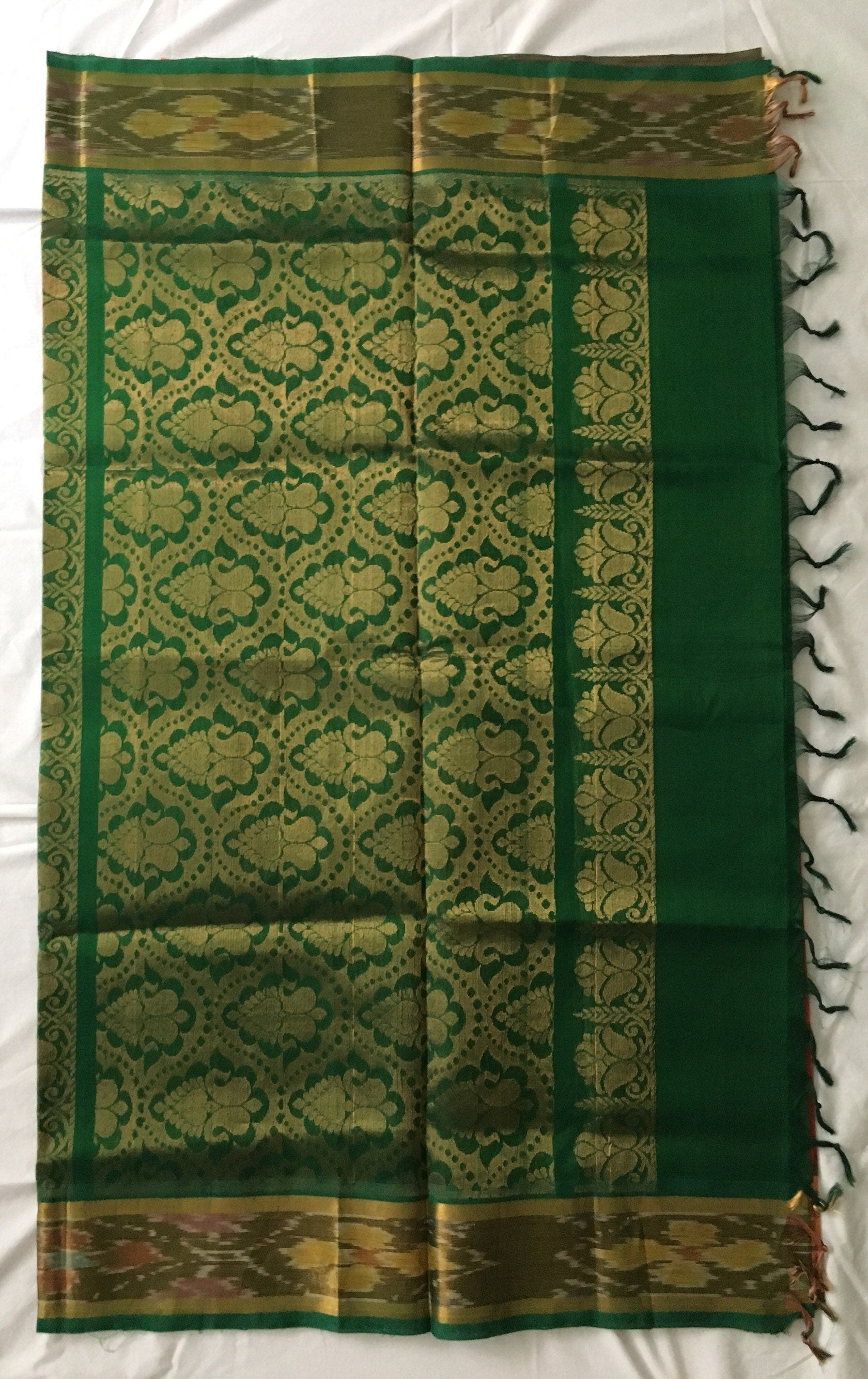 Orangish Brown, Green Handloom Saree | Blouse Fabric | Designer Saree | Party Wear saree | SumasEthnicWear