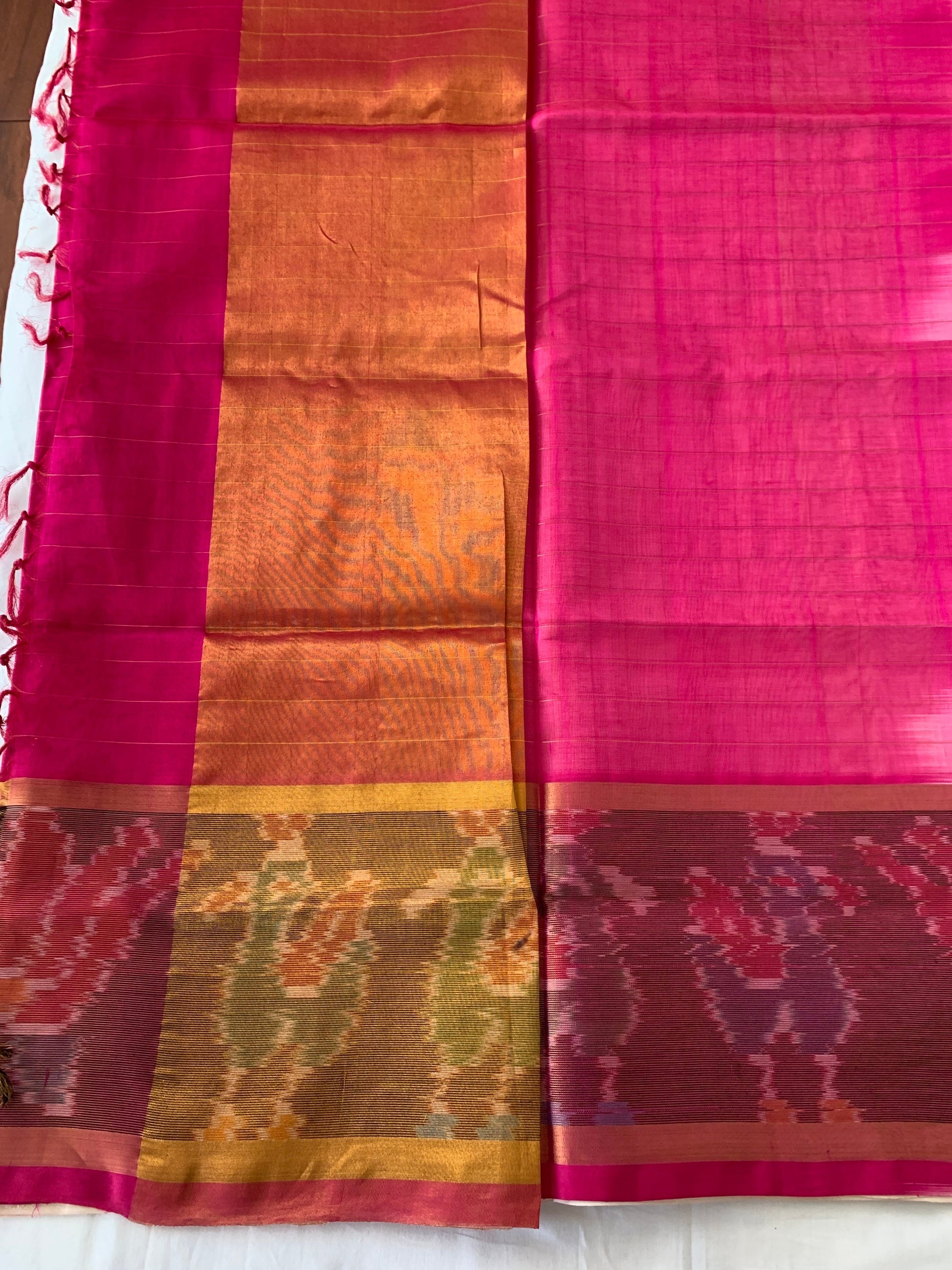 Light Cream, Magenta Ikkat Border handloom Venkatagiri Silk Cotton saree | Ethnic Wear | Traditional Style | SumasEthnicWear