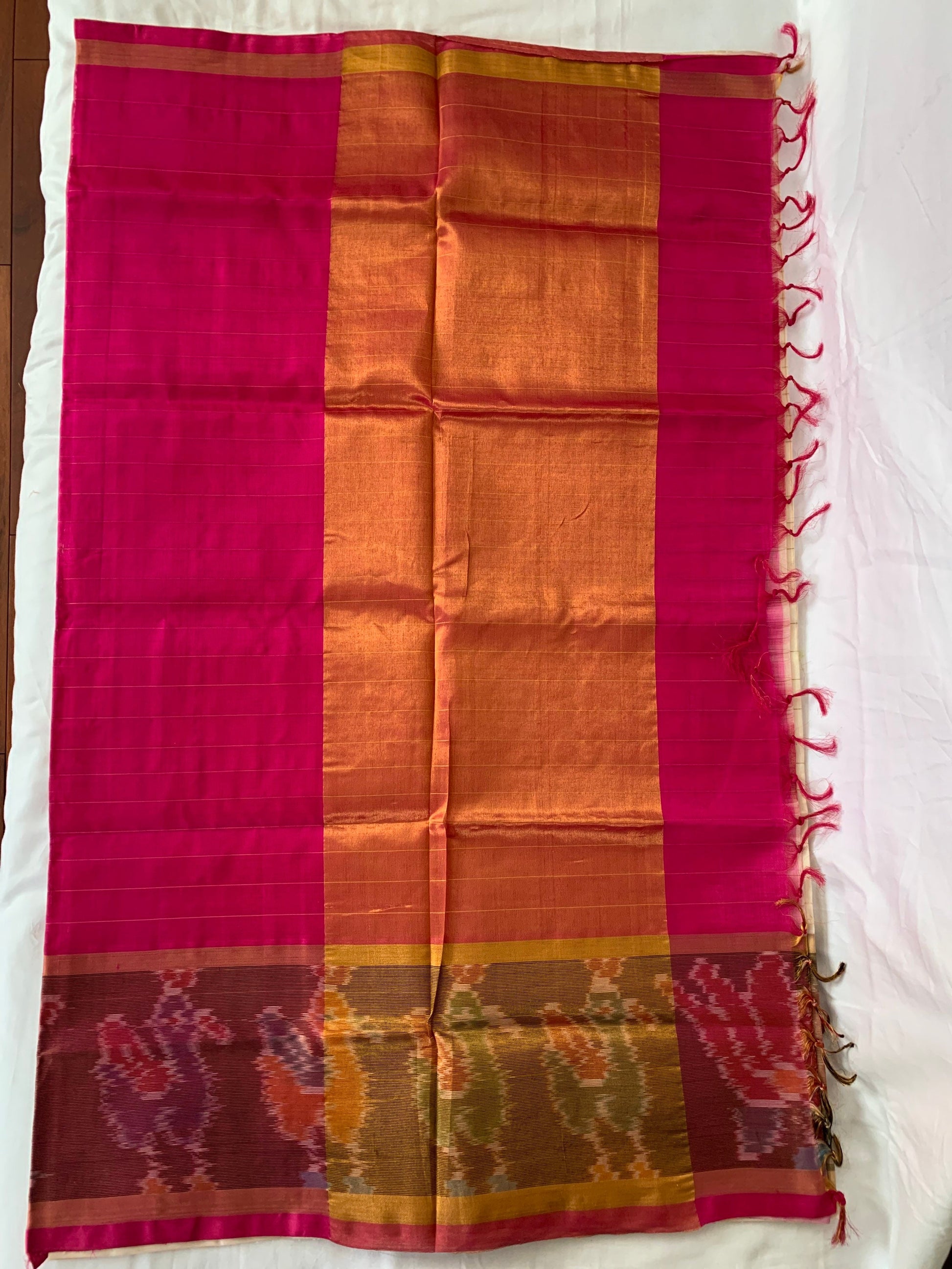 Light Cream, Magenta Ikkat Border handloom Venkatagiri Silk Cotton saree | Ethnic Wear | Traditional Style | SumasEthnicWear