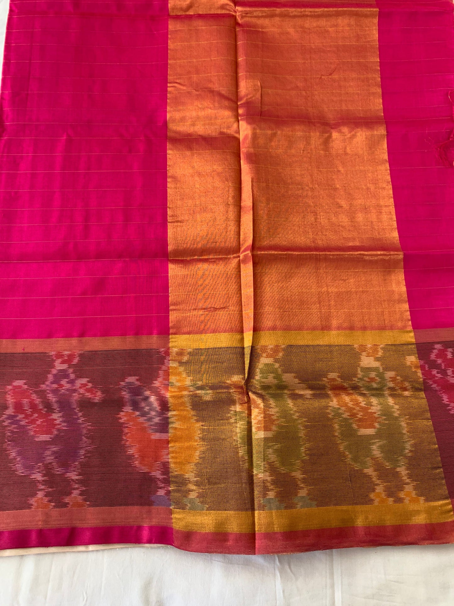 Light Cream, Magenta Ikkat Border handloom Venkatagiri Silk Cotton saree | Ethnic Wear | Traditional Style | SumasEthnicWear