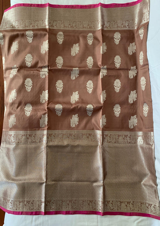 Light Coco Brown, Magenta Silver Zari handloom Venkatagiri pattu Saree | Designer Saree | Traditional Sari | Wedding Saree | SumasEthnicWear