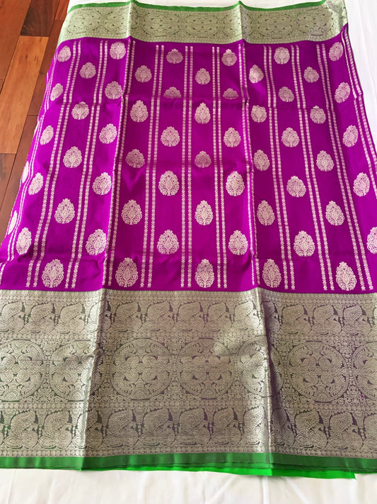 Purple, Parrot Green Venkatagiri Pattu handloom Saree | Blouse Fabric | Designer Saree | Ethnic Wear | SumasEthnicWear