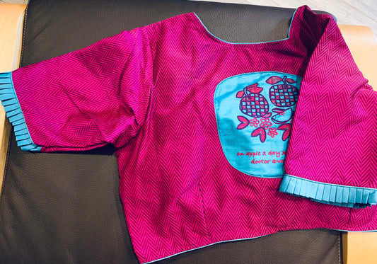 Size 36/42 Blue, Pink Embroidered Silk Cotton Applique Blouse | Designer Wear | Crop Top | Bollywood Style | SumasEthnicWear