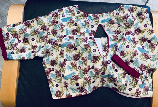 Size 36/42 Rayon Silk Digital Print Mirror Embroidered Keyhole Blouse | Designer Blouse | Ethnic Wear | SumasEthnicWear