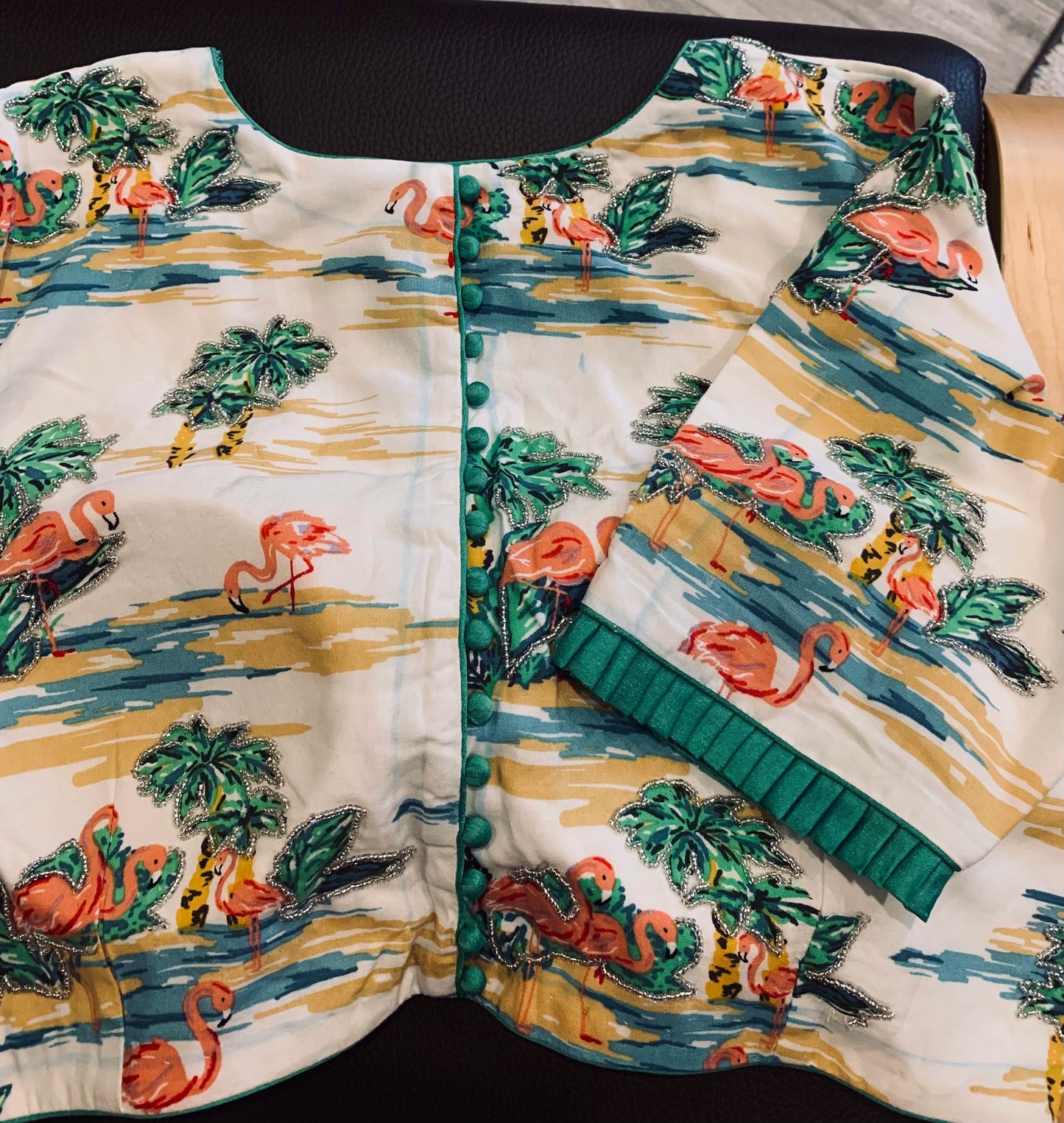 Size 36/42 White, Green Digital Print Bird, Leaves Rayon Silk Embroidered Blouse | Designer Blouse | Ethnic Blouse | SumasEthnicWear