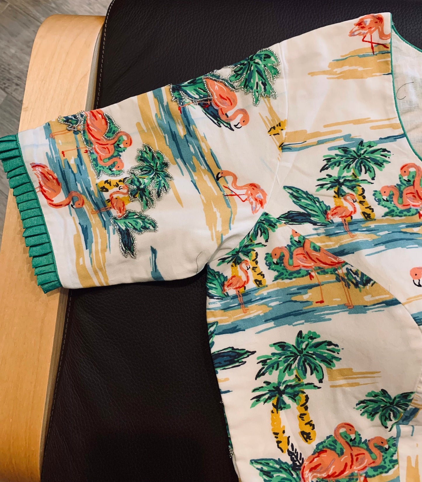 Size 36/42 White, Green Digital Print Bird, Leaves Rayon Silk Embroidered Blouse | Designer Blouse | Ethnic Blouse | SumasEthnicWear