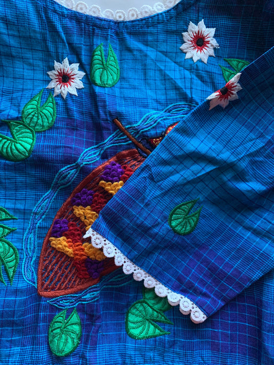 Size 36/42 Handloom Cotton Boat, Lotus Embroidered Blouse | Designer Wear | Wedding wear | SumasEthnicWear
