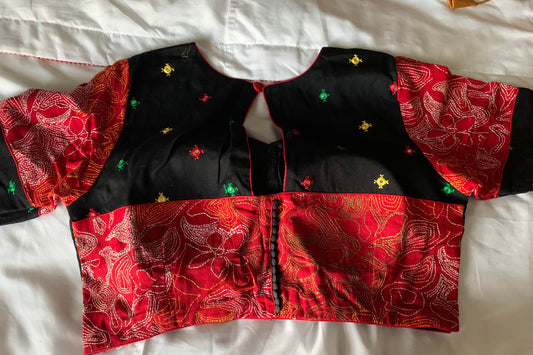Size 36/42 black,Red Kantha Kundan Embroidered Blouse | SumasEthnicWear
