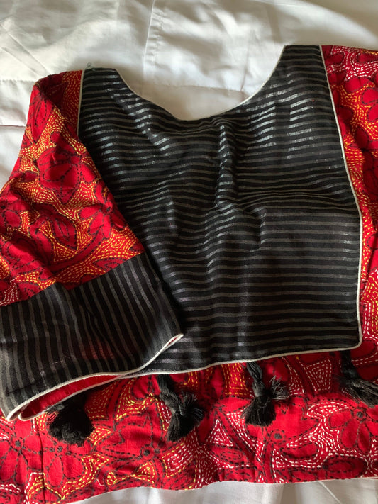 Size 36/42 Black, Red Kantha Embroidered blouse | SumasEthnicWear