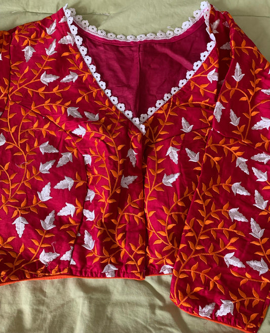Bright Red Cotton Embroidered Blouse