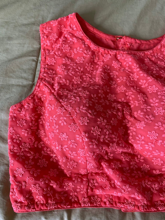 Size 36/42 Peach Self Embroidered Georgette Sleeveless Blouse | Party Wear | Crop Top | SumasEthnicWear
