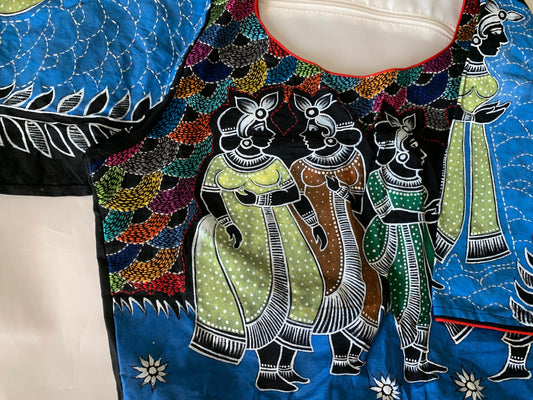 Size 36/42 Black, Blue hand Painted Kantha Embroidered Cotton Blouse | Wedding Blouse | Designer Blouse | SumasEthnicWear