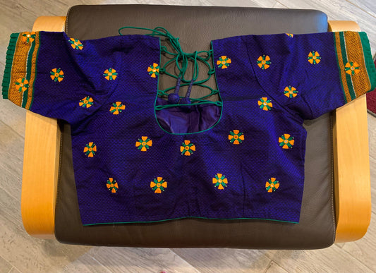 Size 36/42 Blue Khun silk Embroidered Blouse | Designer Wear | Crop Top | SumasEthnicWear