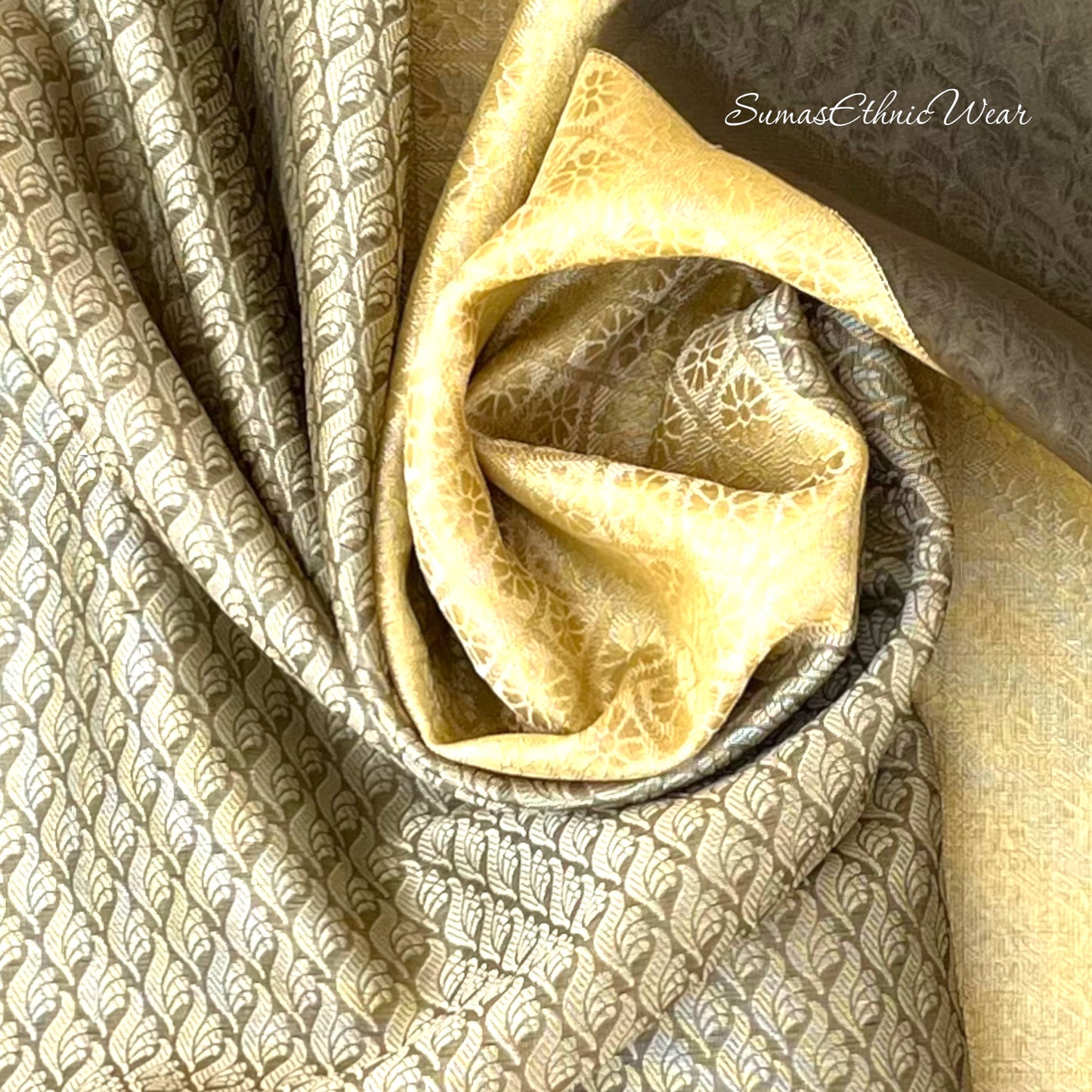 Beige Black Brocade Silk Saree Ready Made Blouse