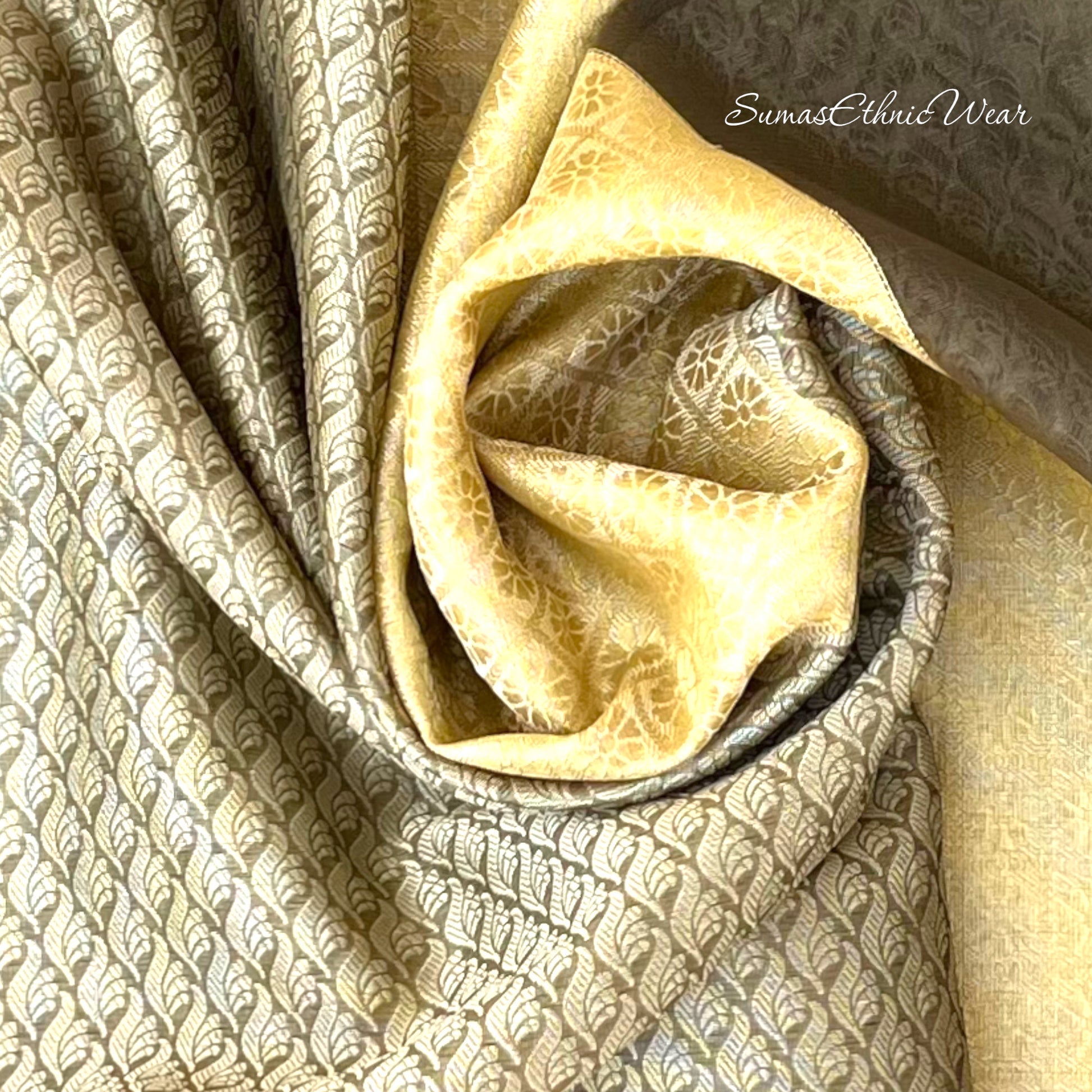 Beige Black Brocade Silk Saree Ready Made Blouse