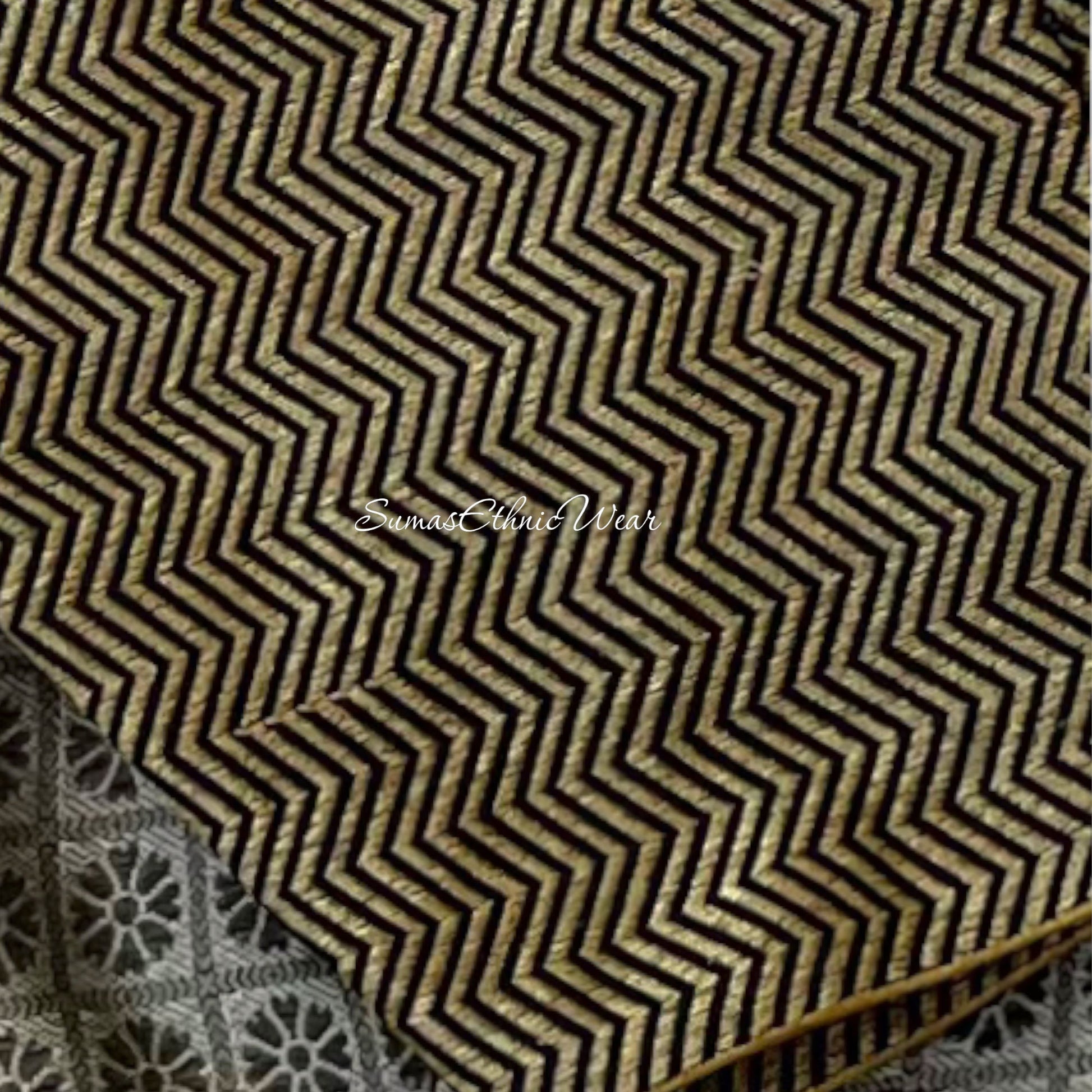 Beige Black Brocade Silk Saree Ready Made Blouse