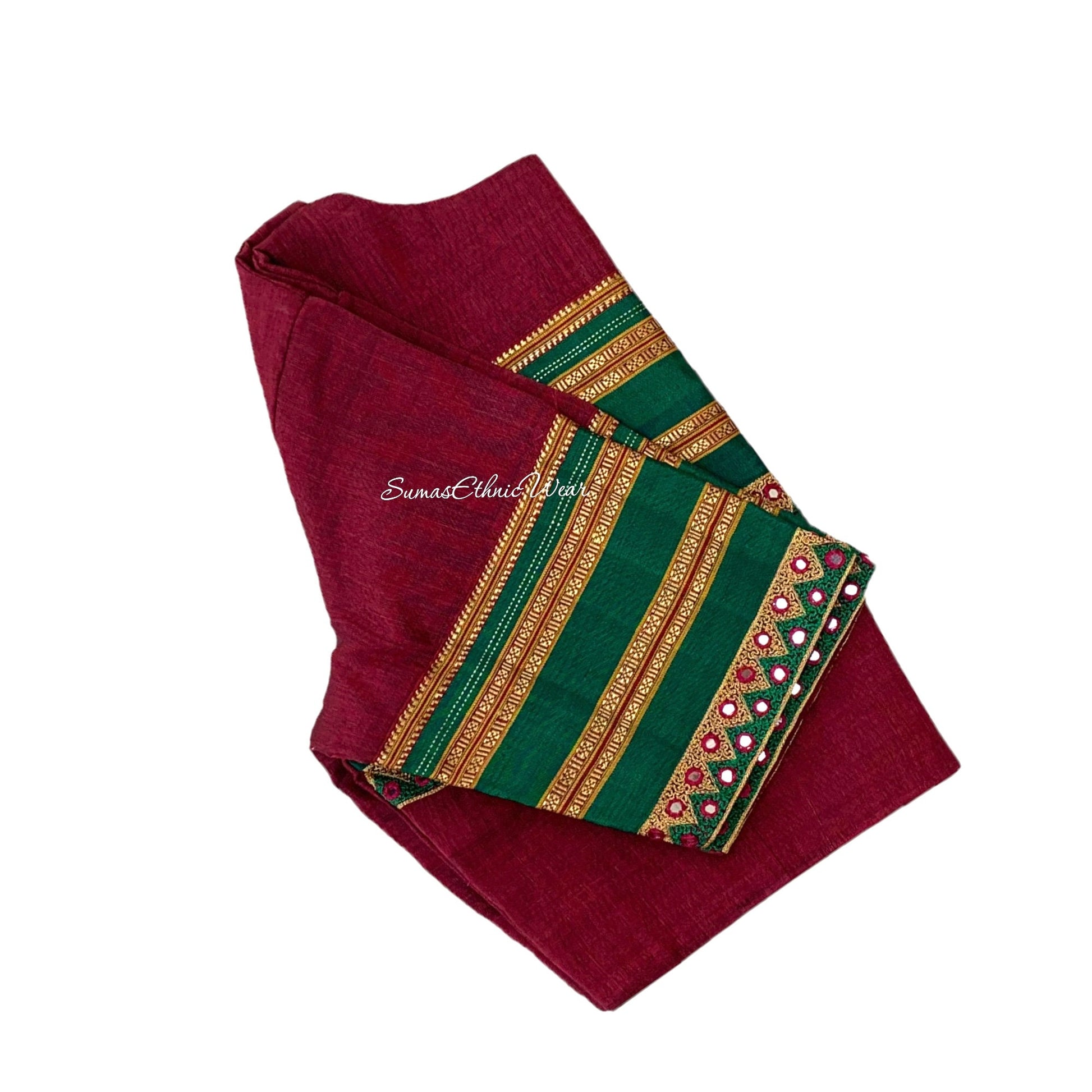 Maroon Green Ilkal Silk Embroidered Blouse