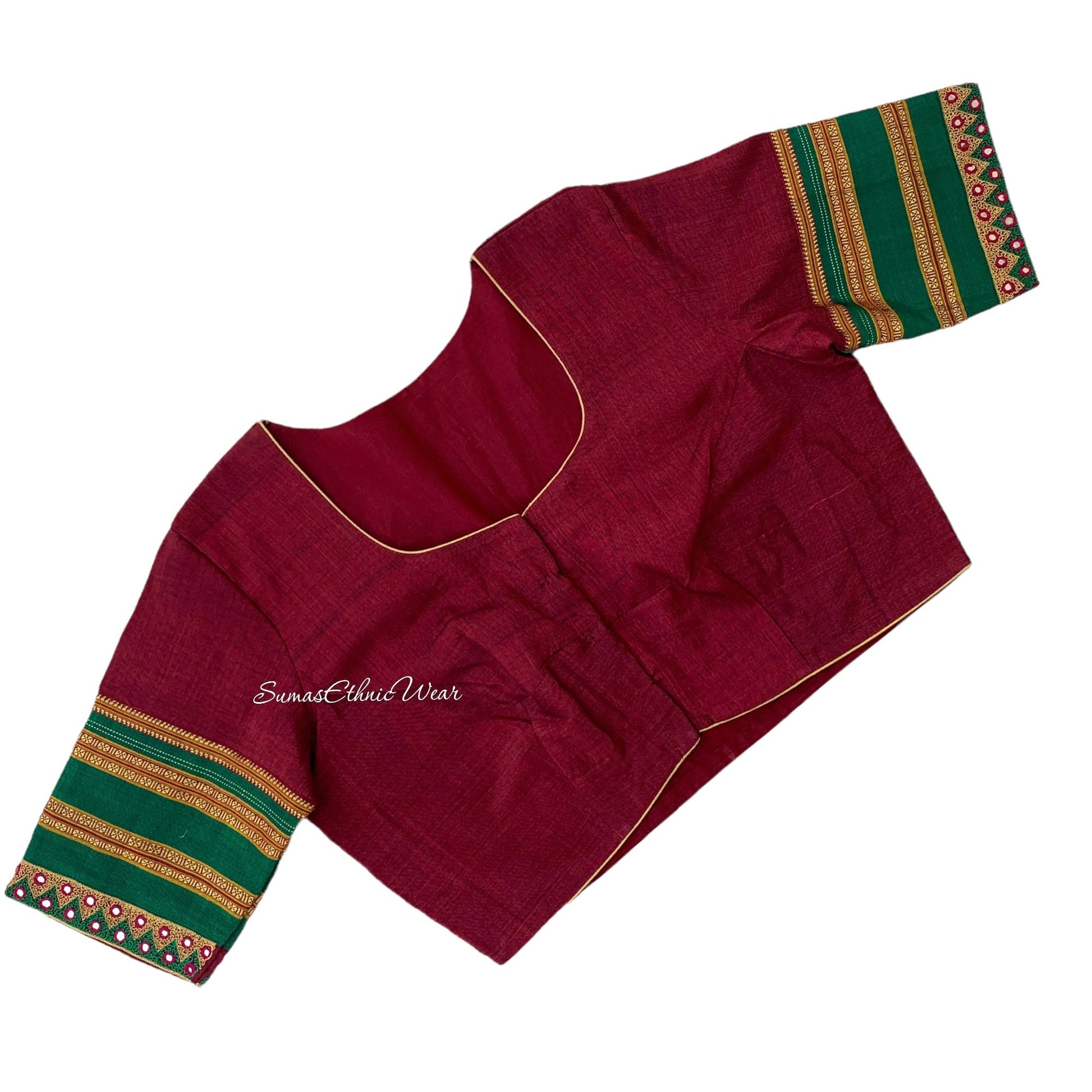 Maroon Green Ilkal Silk Embroidered Blouse