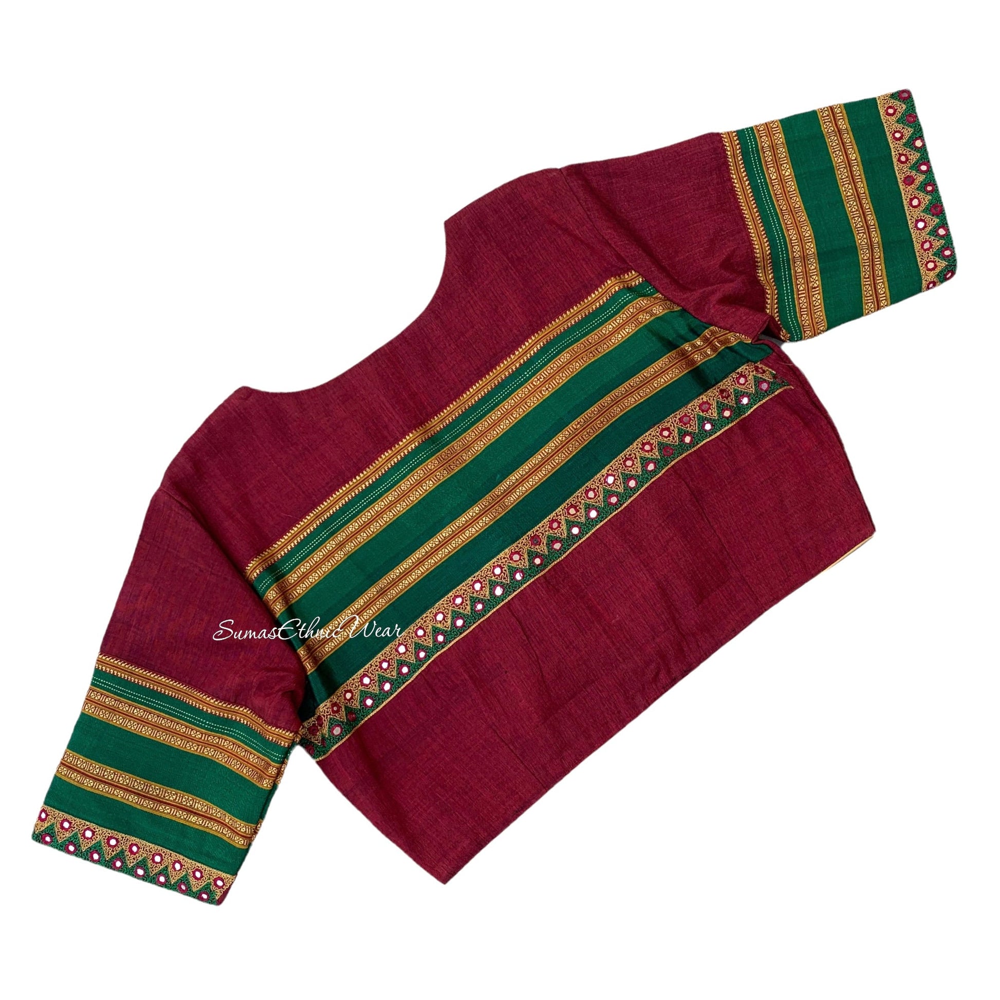 Maroon Green Ilkal Silk Embroidered Blouse
