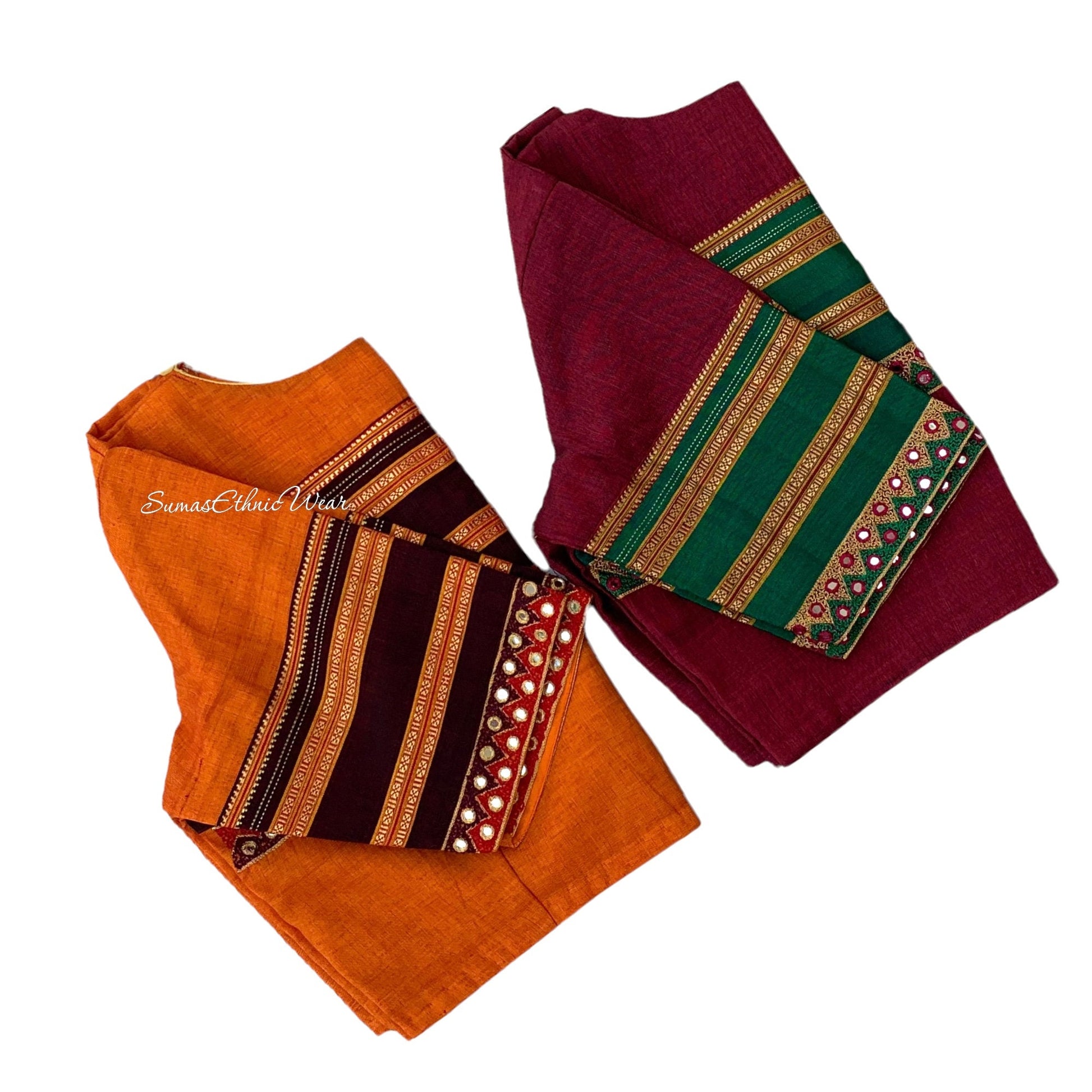 Maroon Green Ilkal Silk Embroidered Blouse