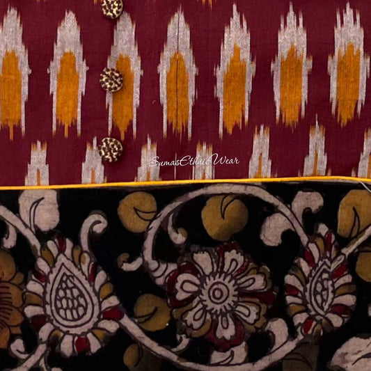 Maroon Black Ikat Cotton kalamkari Applique blouse