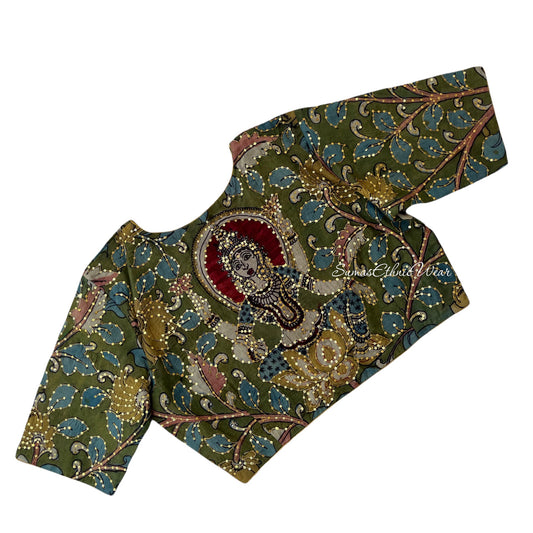Green Silk Kalamkari Sequin Embroidered Blouse