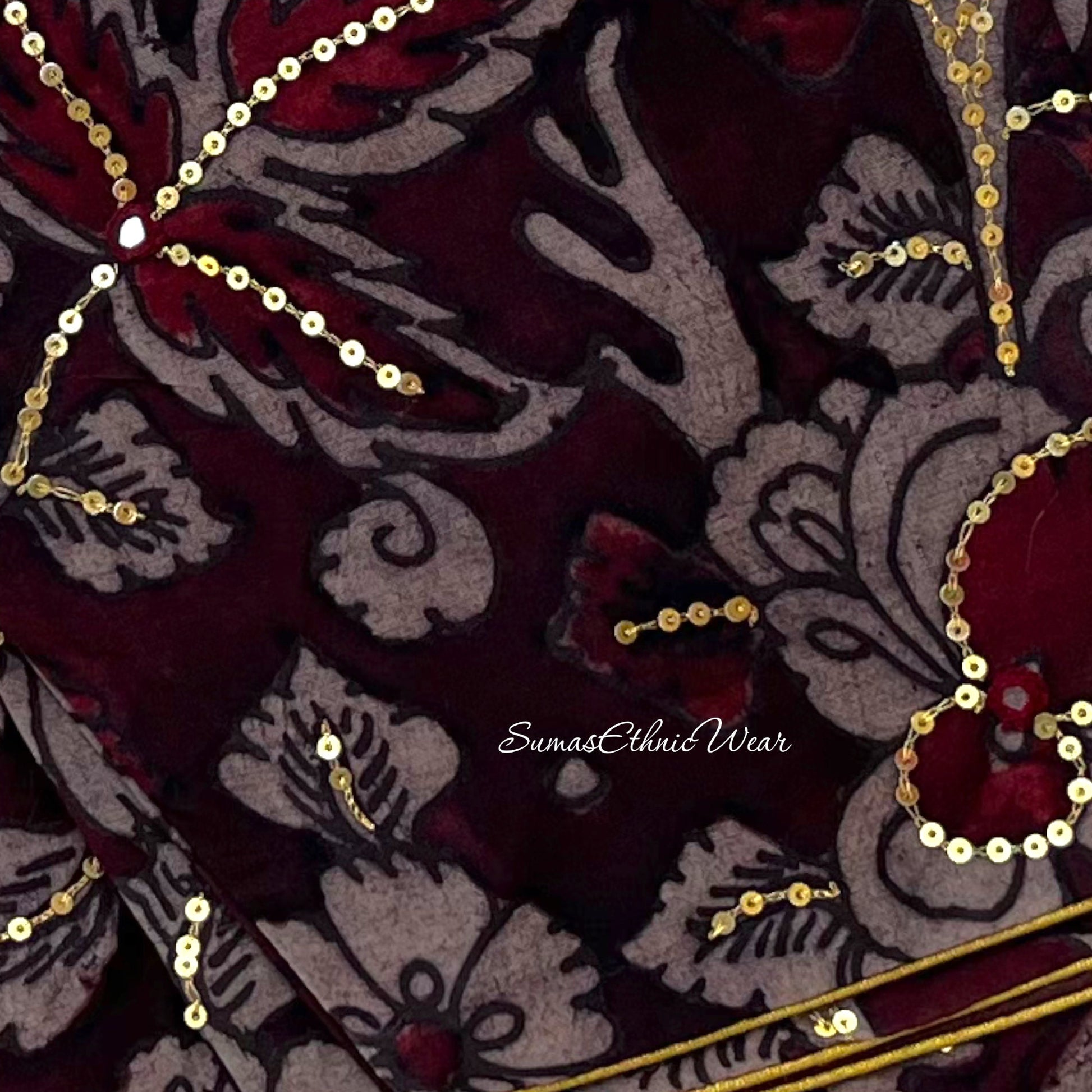 Maroon Silk Kalamkari Sequin Embroidered Blouse