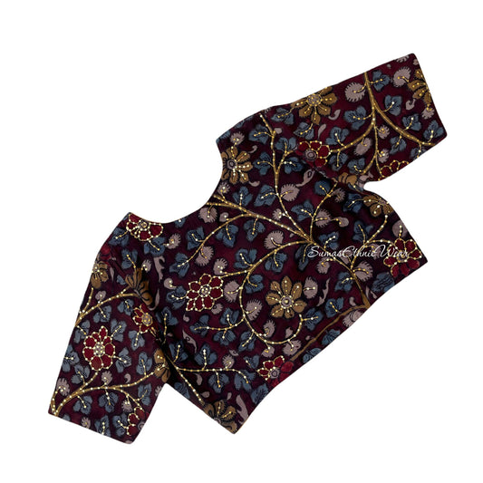 Maroon Silk Kalamkari Sequin Embroidered Blouse