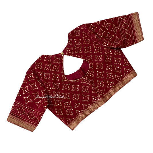 Red Gold Silk Sequin Embroidered Blouse