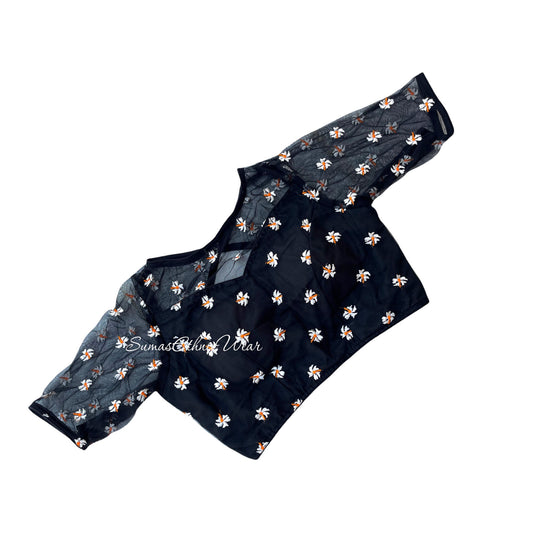 Size 36/42 Black Floral Net embroidered Blouse | SumasEthnicwear