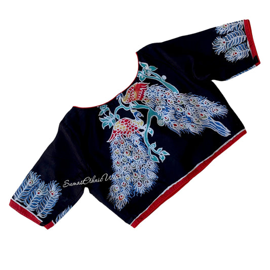 Black White Silk Painted Batik Blouse