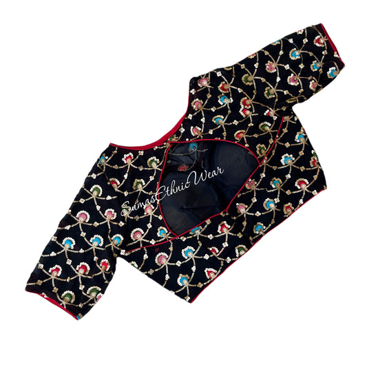 Black Georgette Sequin Floral Embroidered Blouse