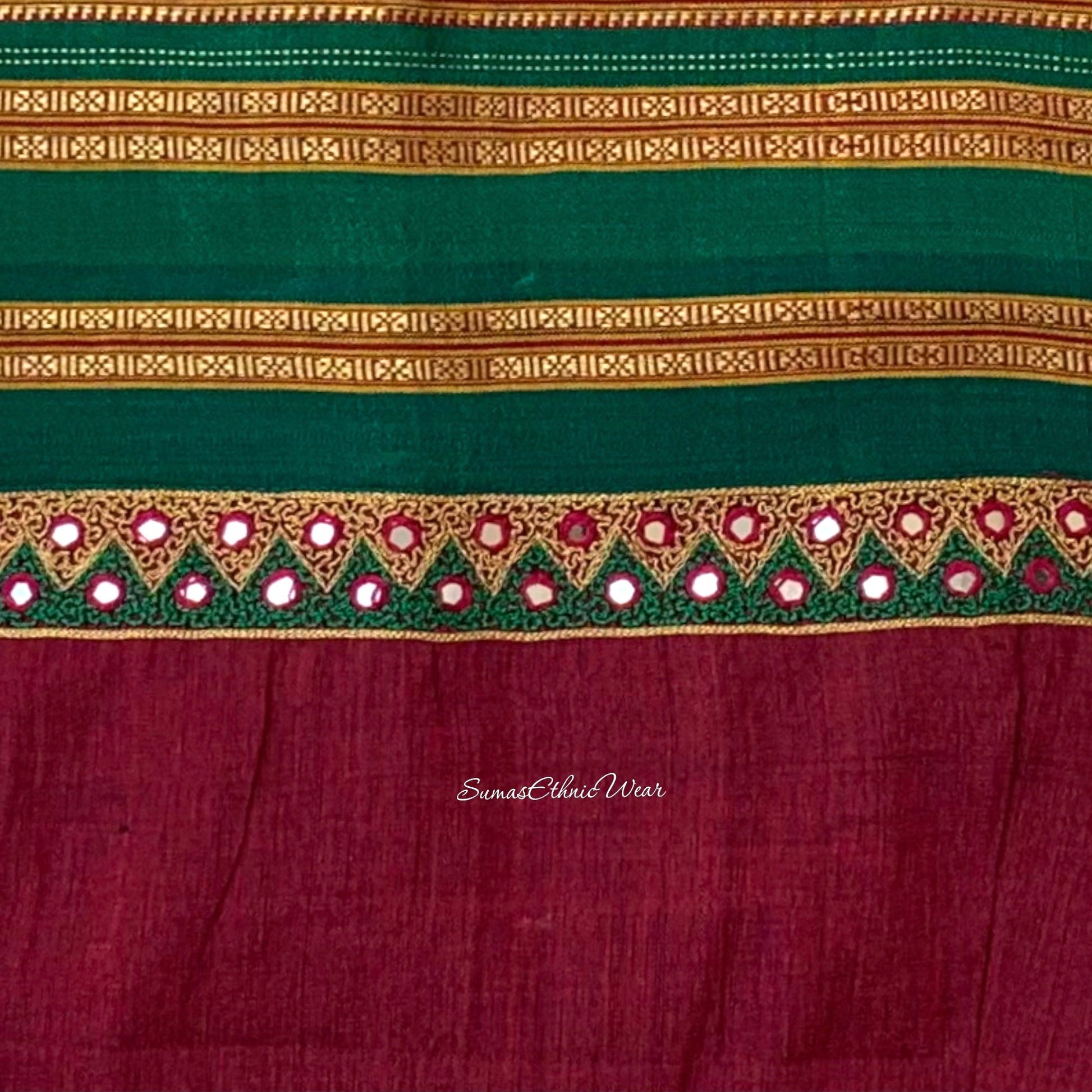 Maroon Green Ilkal Silk Embroidered Blouse