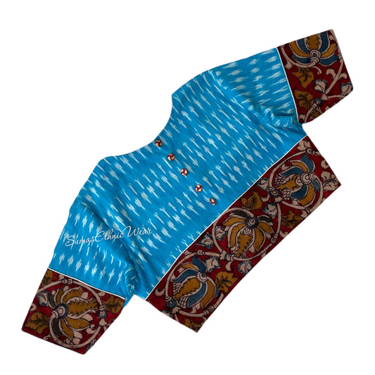 Blue Maroon Ikat Cotton kalamkari Applique Blouse