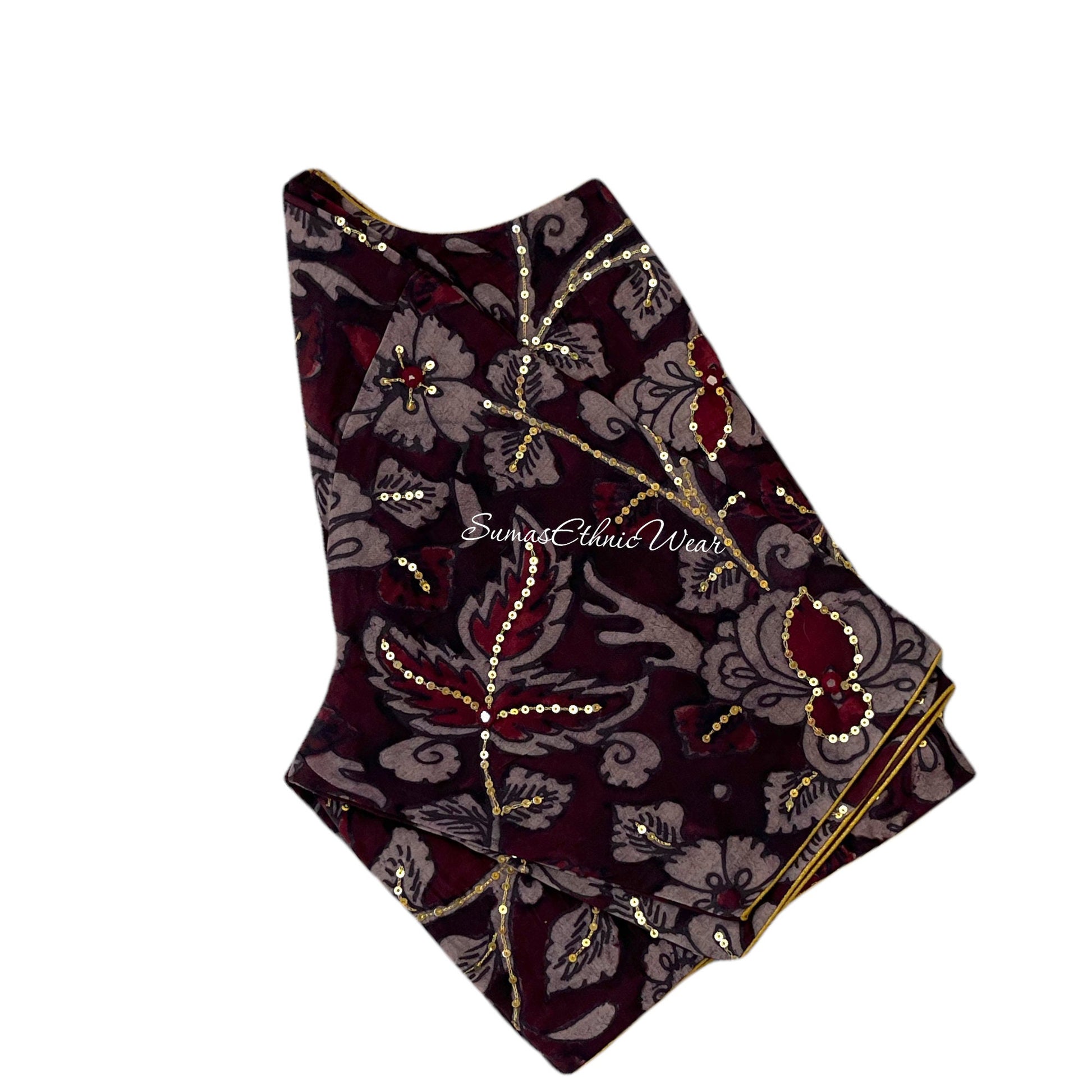 Maroon Silk Kalamkari Sequin Embroidered Blouse