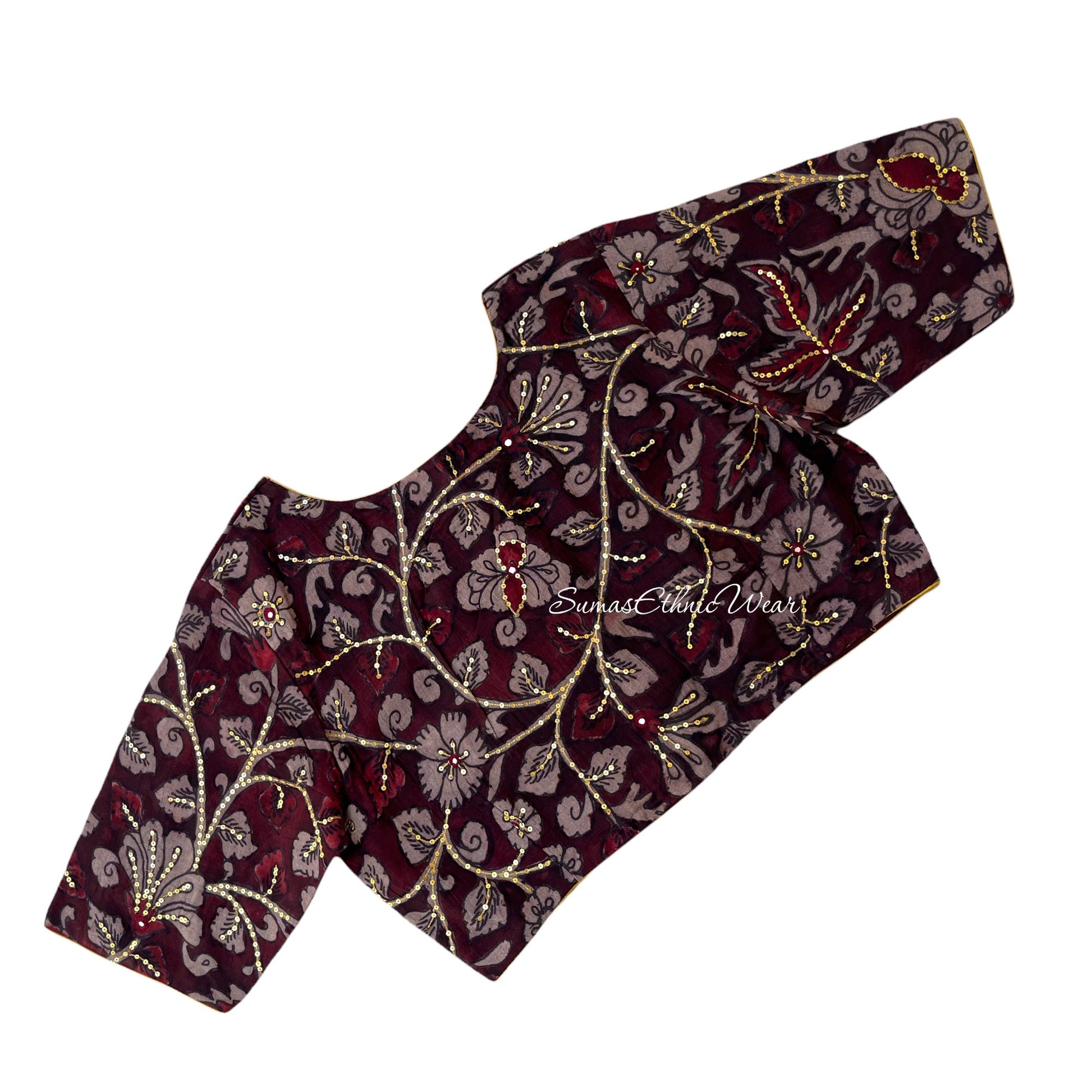 Maroon Silk Kalamkari Sequin Embroidered Blouse