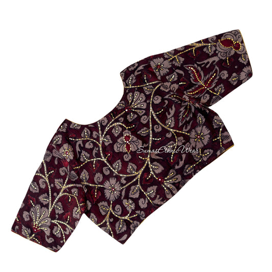 Maroon Silk Kalamkari Sequin Embroidered Blouse