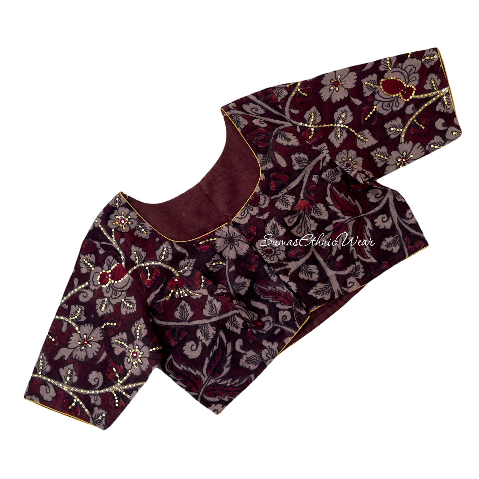 Maroon Silk Kalamkari Sequin Embroidered Blouse