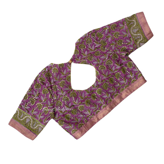 Purple Pink Silk Sequin Embroidered Blouse