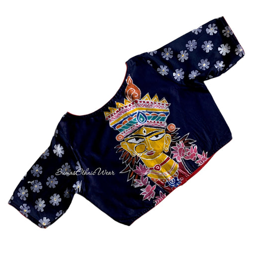 Black Blue Silk Batik Painted Blouse