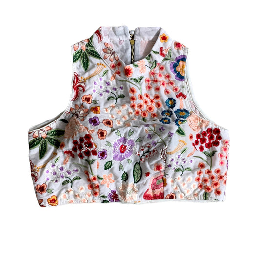 White Velvet Embroidered Blouse