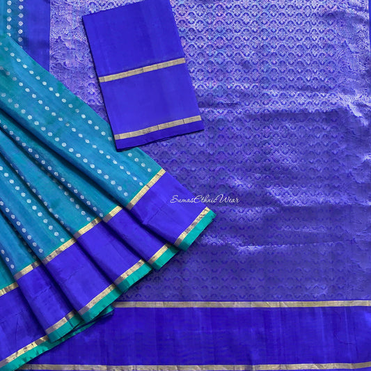 Peacock Blue, Ink blue Pure Handloom Venkatagiri Pattu Saree | Blouse Fabric | SumasEthnicWear