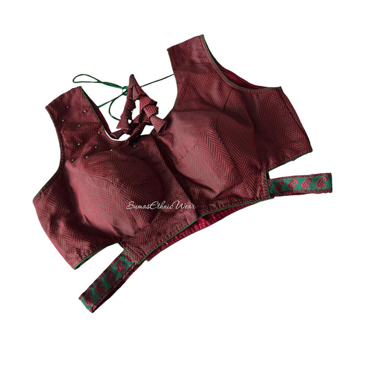 Maroon Sleeveless Embroidered Blouse
